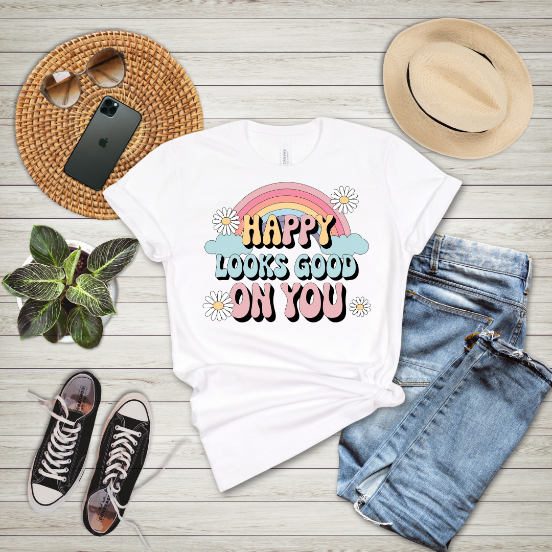 Happy Looks Good On You Rainbow Daisies T-Shirt