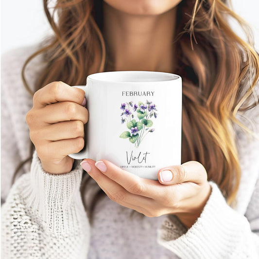 February Violet Birthday Month Flower Inspirational Coffee Mug