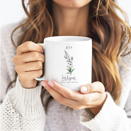 July Larkspur Birthday Month Flower Inspirational Coffee Mug