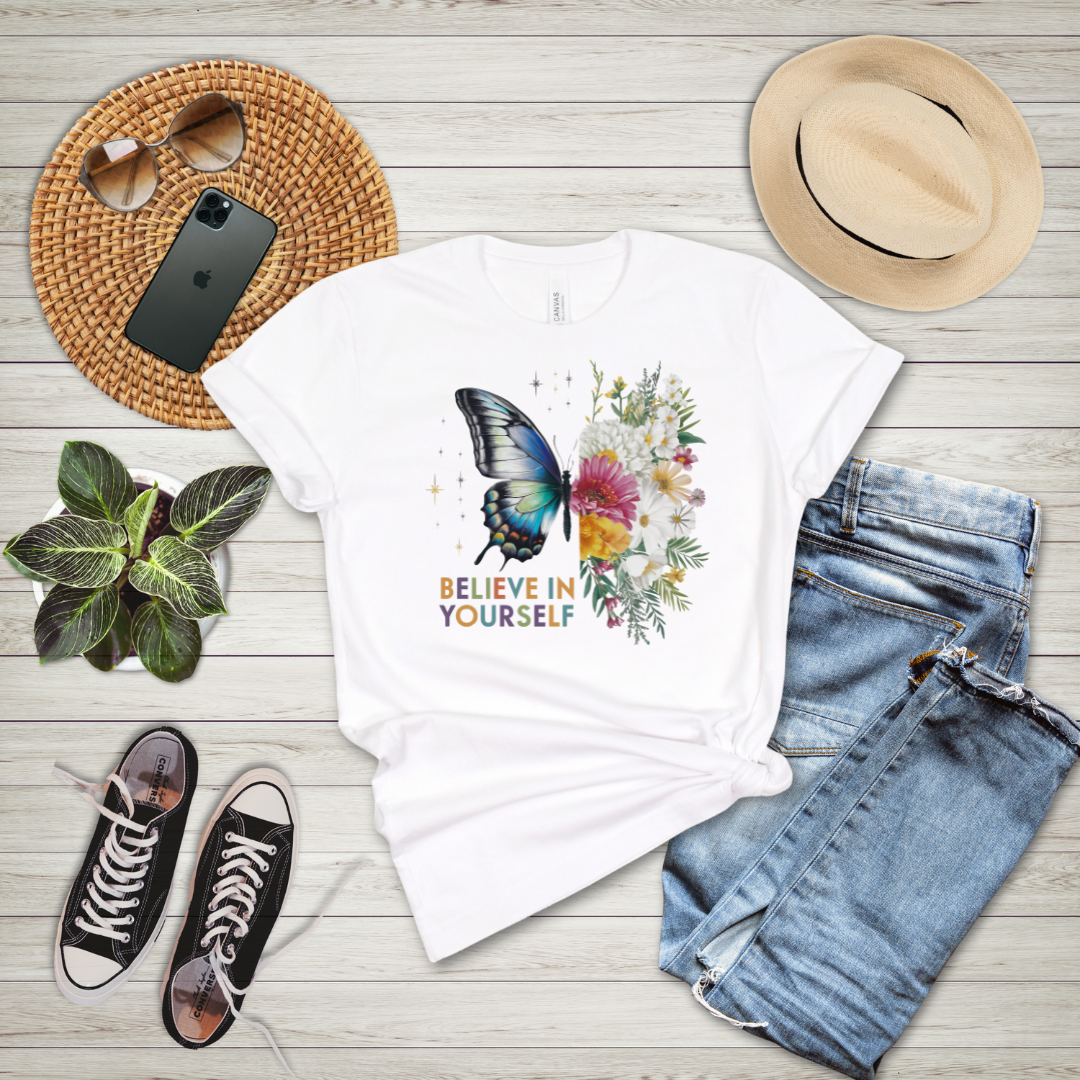 Believe In Yourself Butterfly Floral T-Shirt
