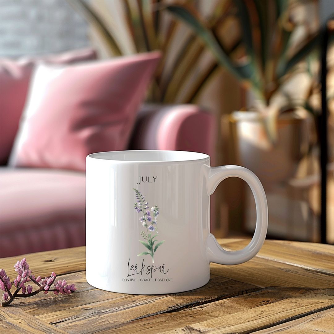 July Larkspur Birthday Month Flower Inspirational Coffee Mug