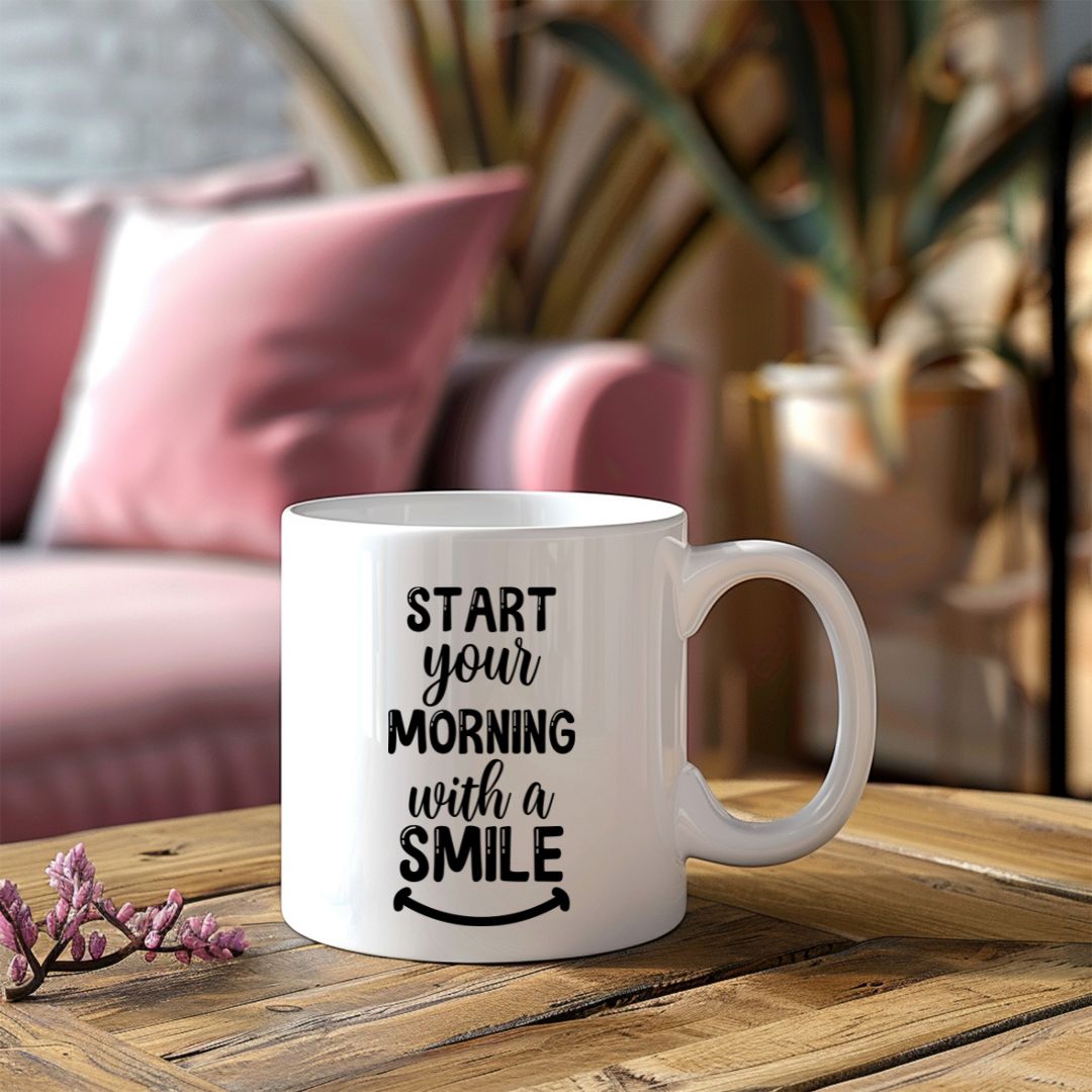 Start Your Morning With A Smile Inspirational Coffee Mug