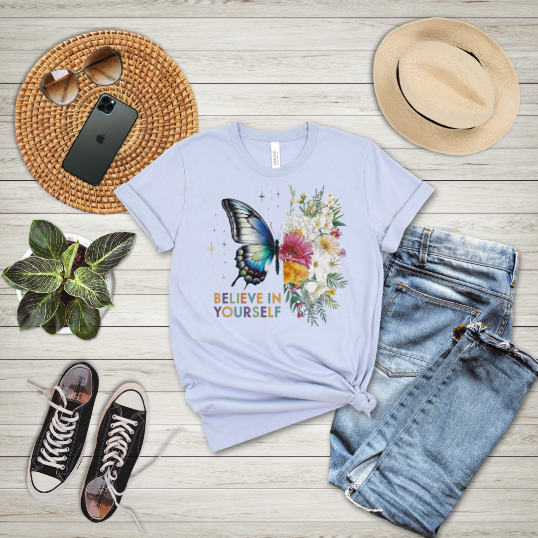 Believe In Yourself Butterfly Floral T-Shirt
