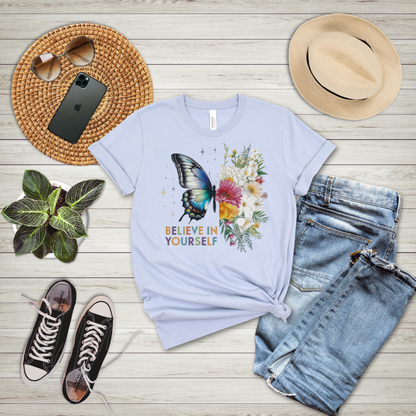 Believe In Yourself Butterfly Floral T-Shirt