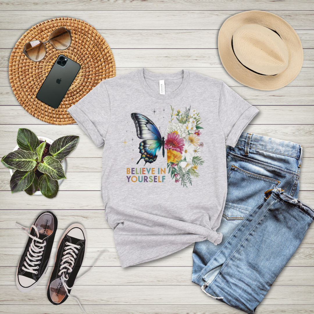 Believe In Yourself Butterfly Floral T-Shirt