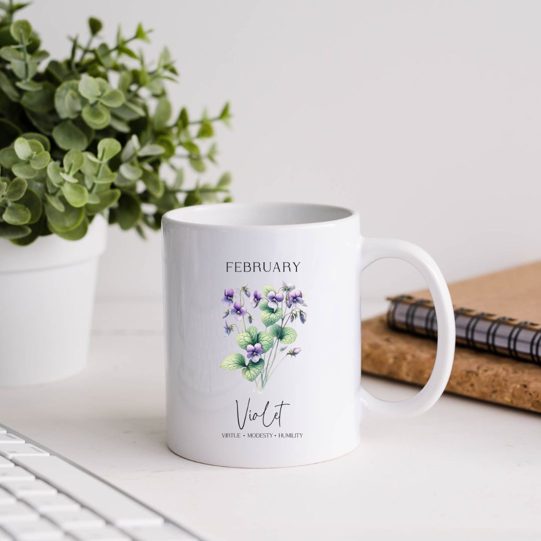 February Violet Birthday Month Flower Inspirational Coffee Mug
