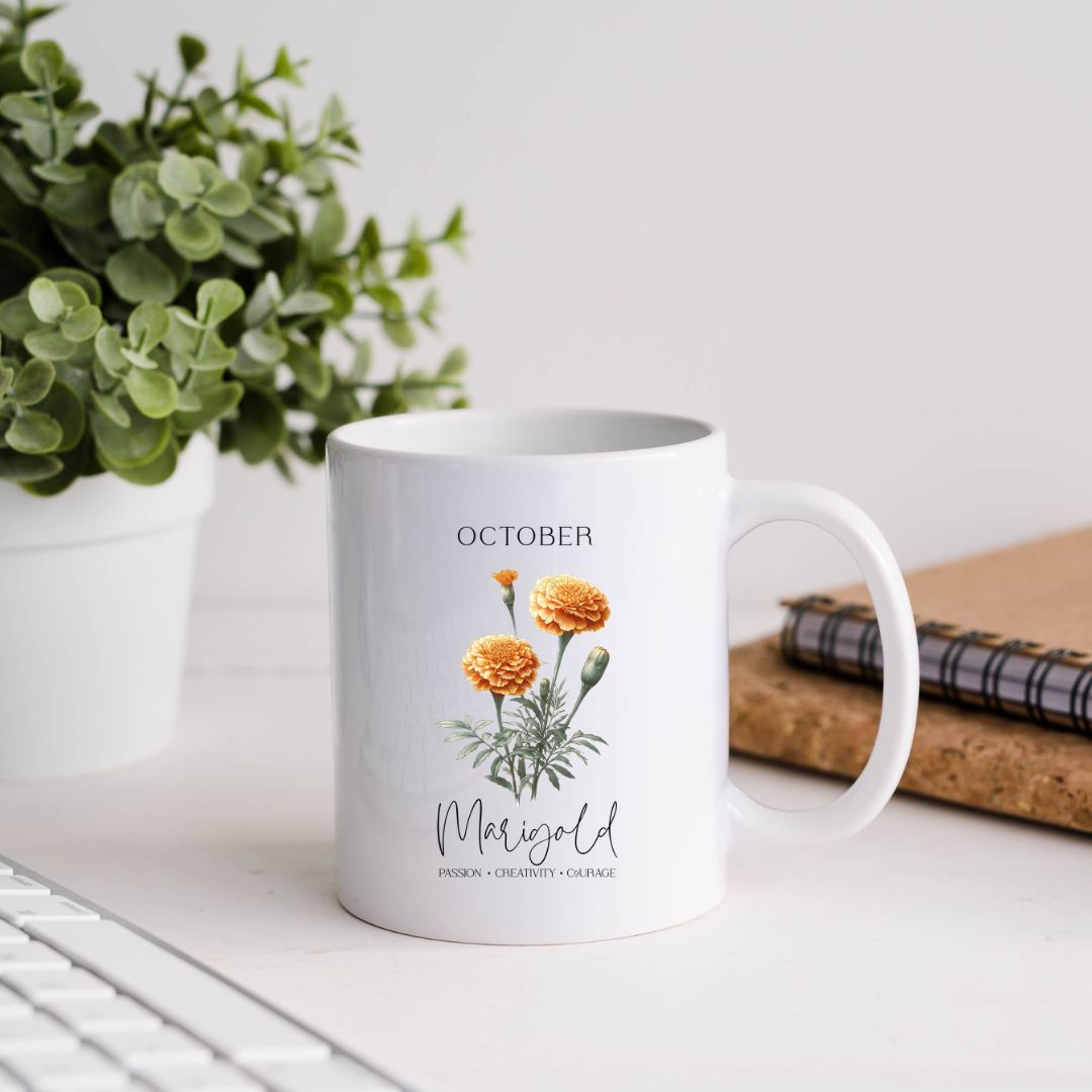 October Marigold Birthday Month Flower Inspirational Coffee Mug