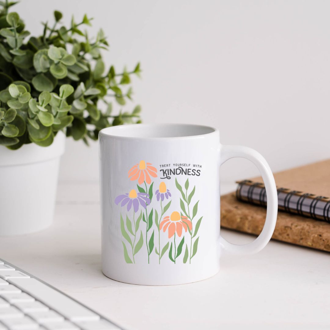 Treat Yourself With Kindness Inspirational Coffee Mug