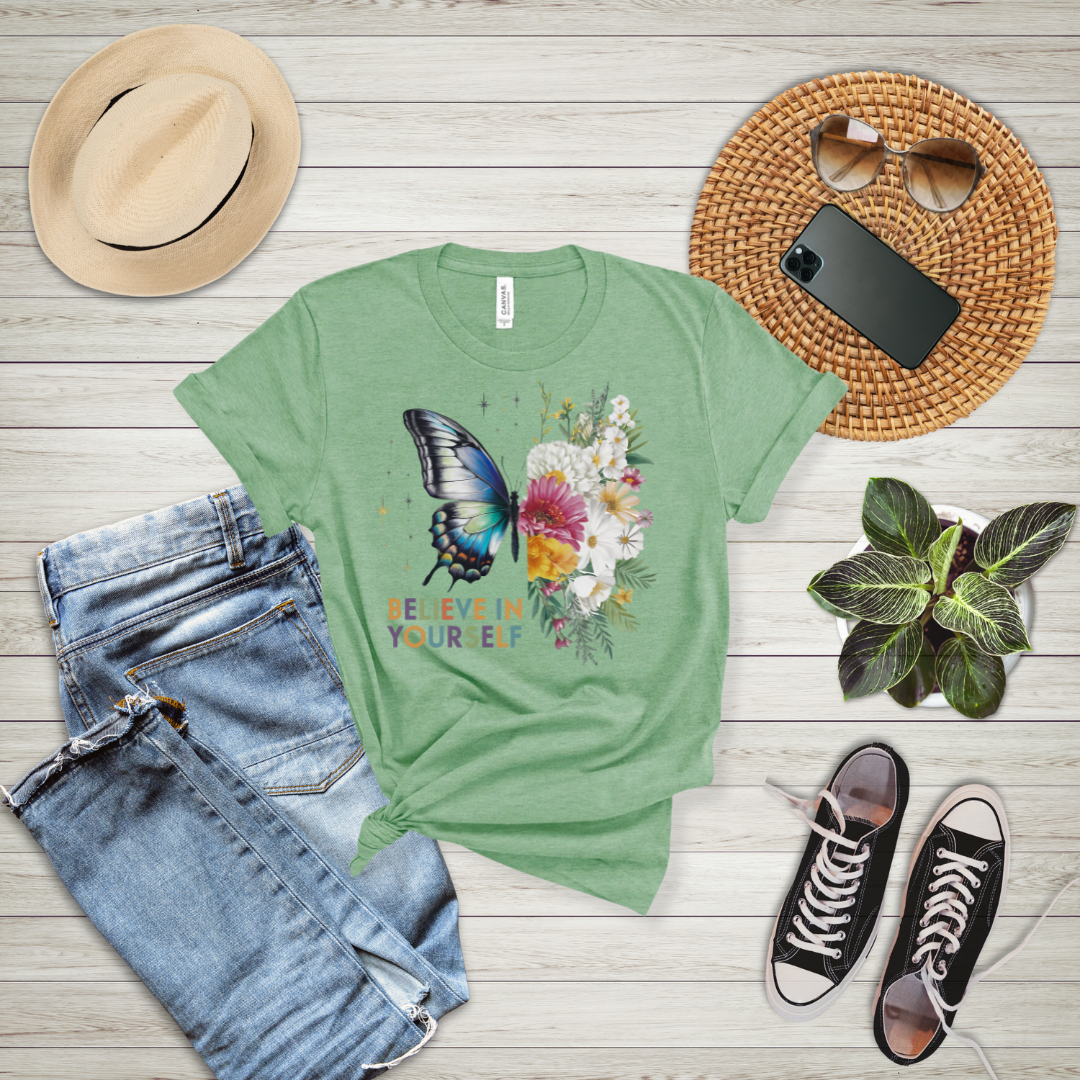 Believe In Yourself Butterfly Floral T-Shirt